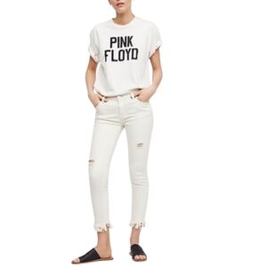 FREE PEOPLE Great Heights Off White Distressed Fringe Frayed Cropped Jeans SZ 30